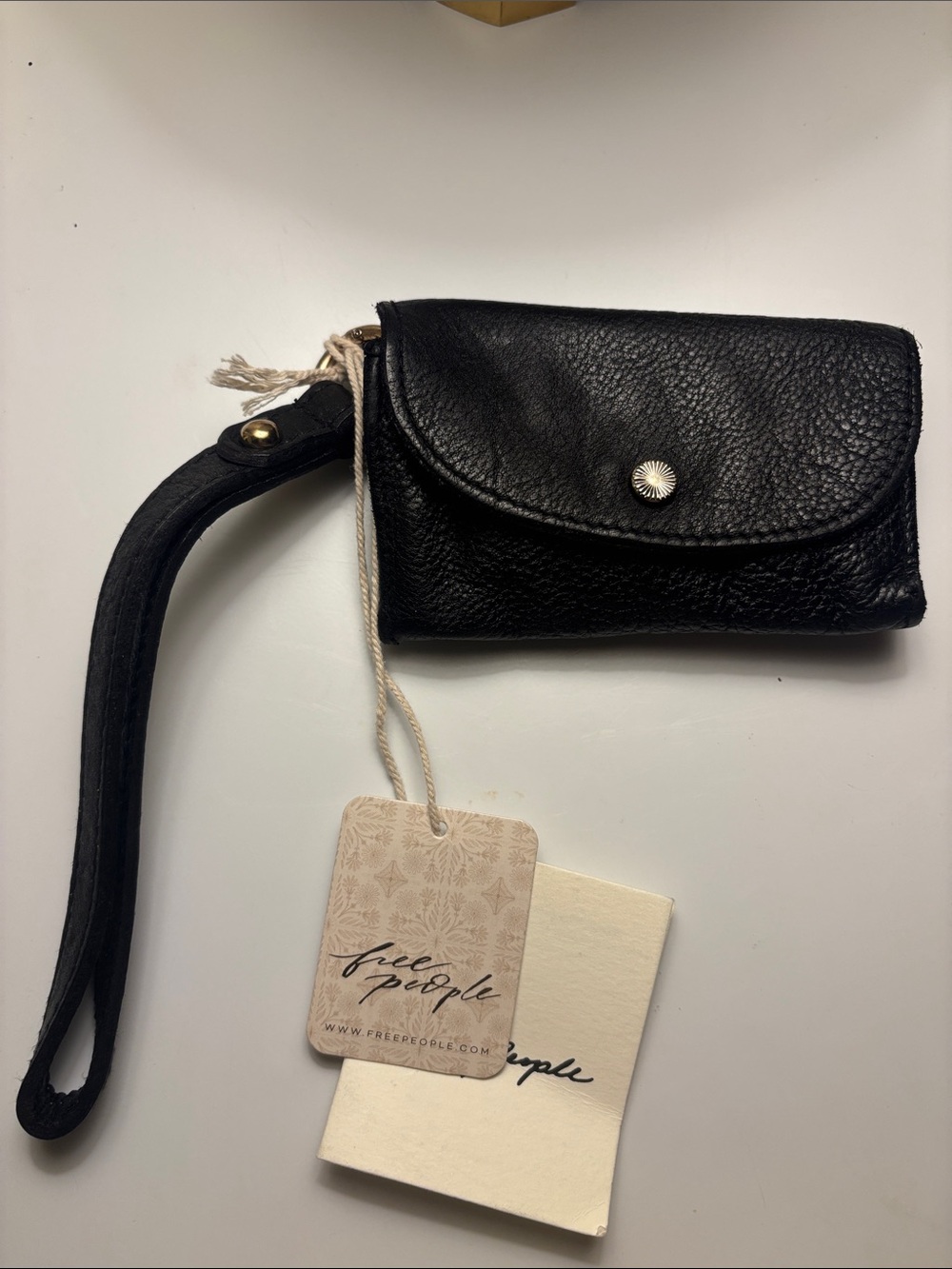 Free People Black Pebbled Leather Wristlet Pouch